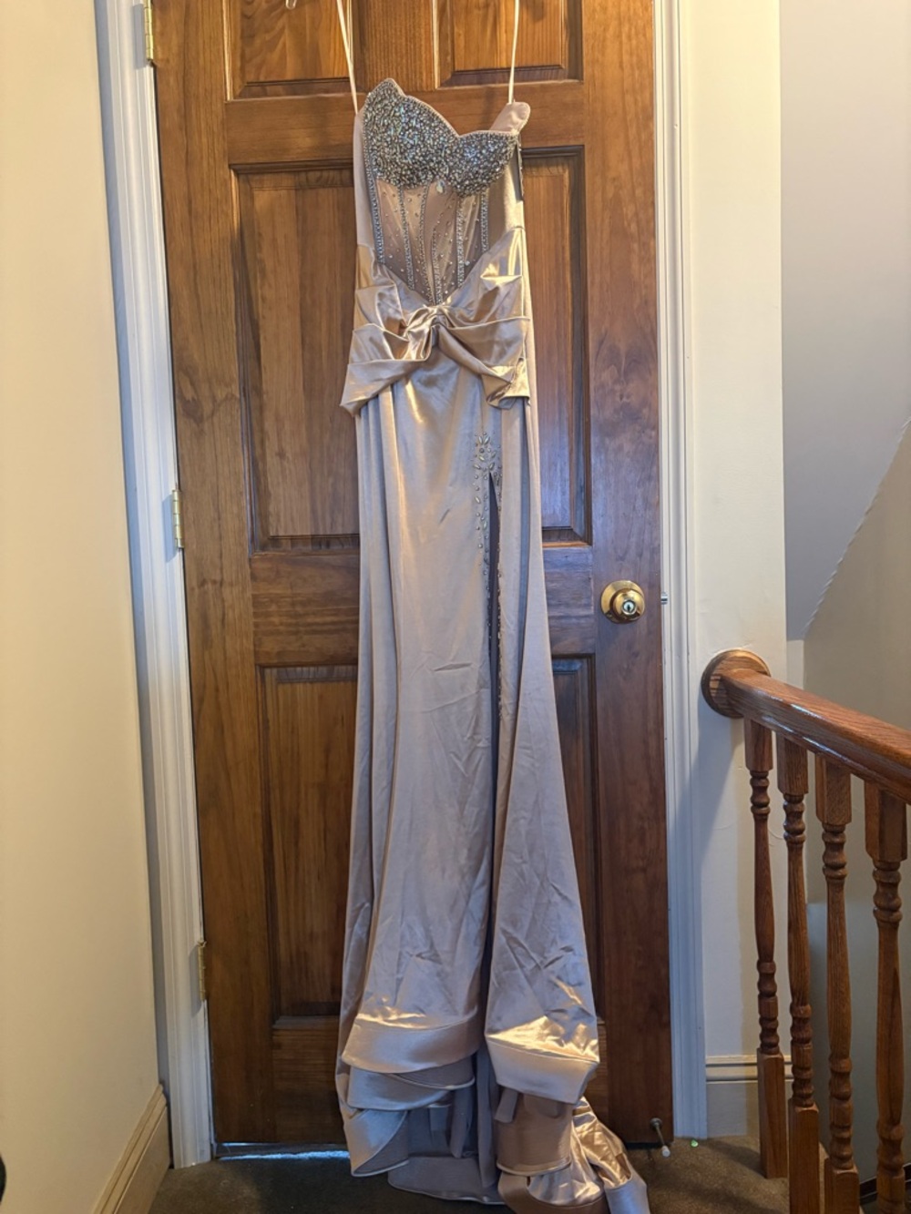 Jovani D5409 champagne Off-shoulder Neckline Long Mermaid Dress new size 4 - Picture 3 of 15